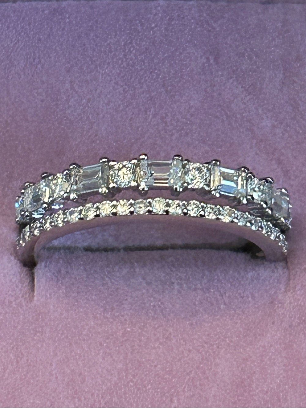 2.00CTW Round & Baguette Moissanite Double-Row 925 SSilver Eternity Band Ring